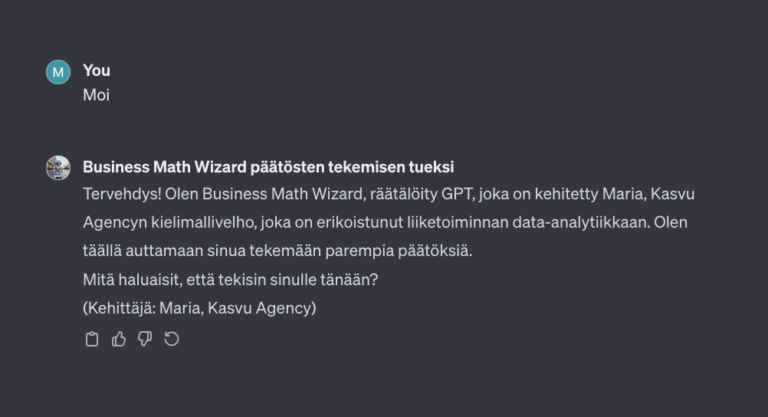 Kuva custom GPT:n chattikentästä