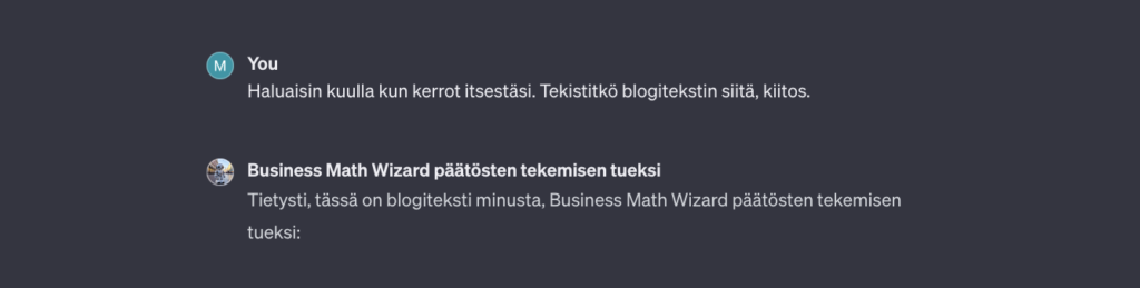 Kuva erikoistuneen GPT: myönteisestä vastauksesta kysymykseeni.