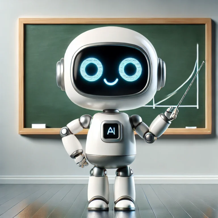 Söpö botti opettaa tekoälyn saloja tekoälykoulutuksessa.