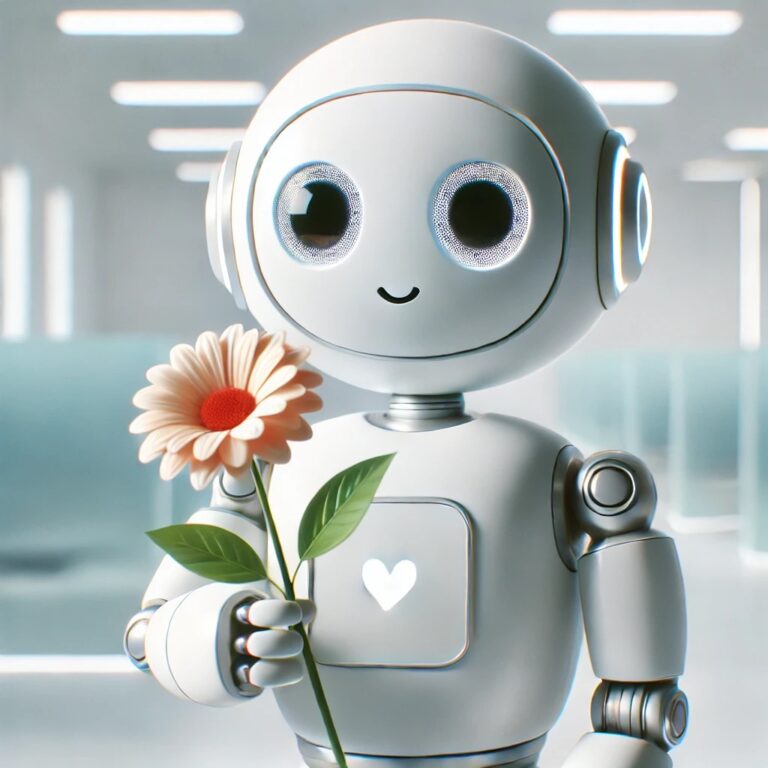 Kuvituskuvam jossa sydämellinen botti ojentaa kukan.