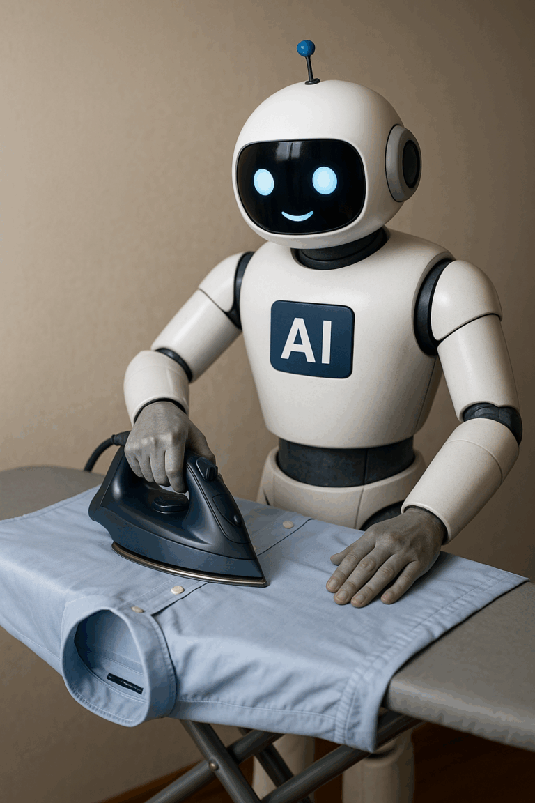 Ai-agentti silittää kuvitteellisessa maailmassa isäntänsä paitaa.