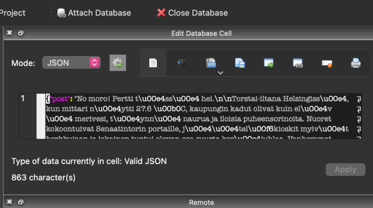 Pertti moniagenttuurijärjestelmän database-sisältöä